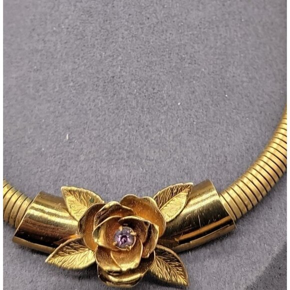 Coro Pegasus Serpentine Stretch Omega Necklace Rose Slider Pendant 16" Vintage - Picture 8 of 16